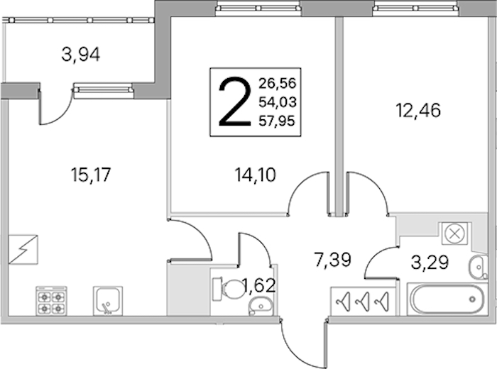 2-комнатная квартира 54.03 м², 5/5 эт., ЖК «ЮгТаун. Олимпийские кварталы»